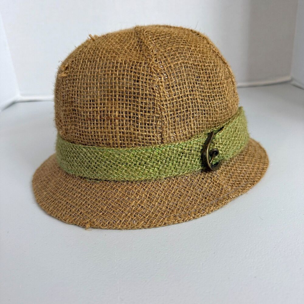 Madison 88 Jute Bucket Cloche Hat Womens One Size Tan Green Rustic Boho